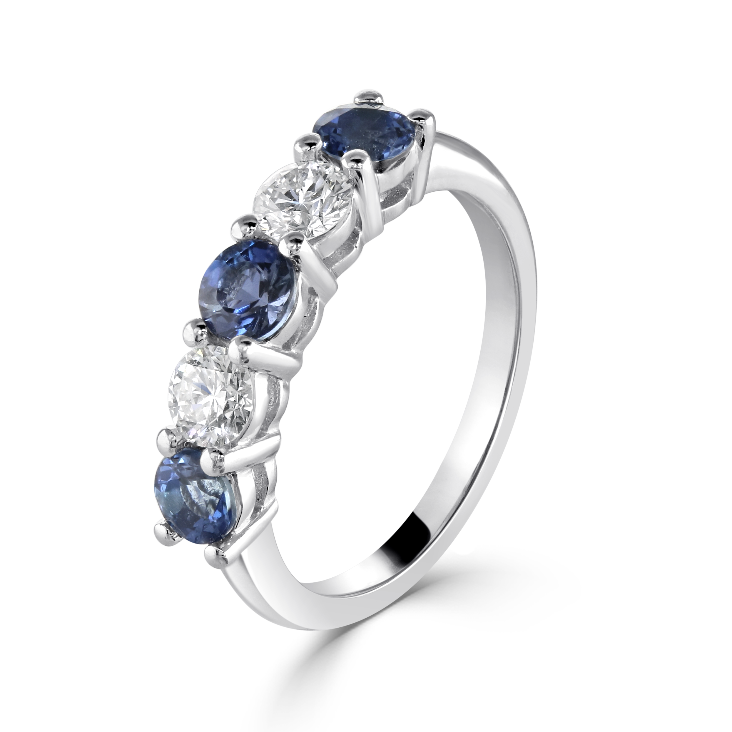 Platinum Aquamarine & Diamond Claw Set 5-Stone Half Eternity Ring