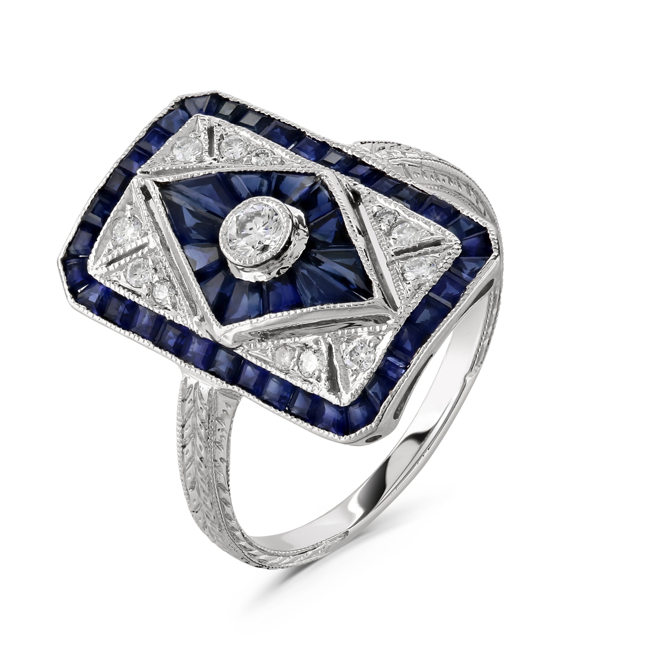 18ct White Gold Art Deco Style Sapphire & Diamond Ring