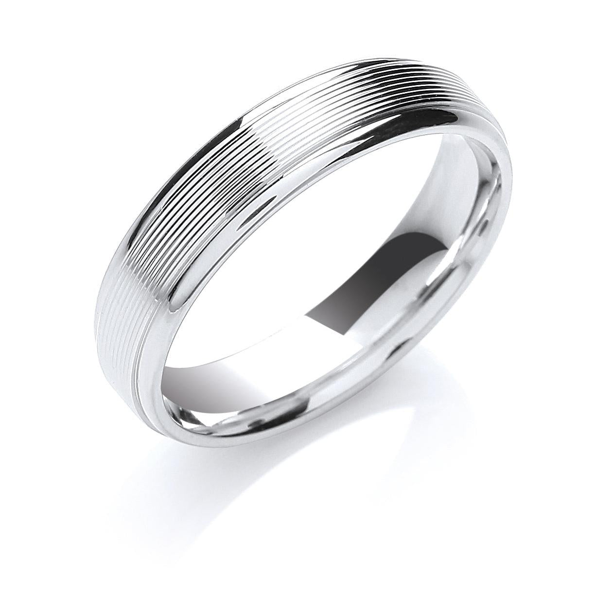 Platinum 3mm Grooved Centre Flat Court Wedding Band, size M