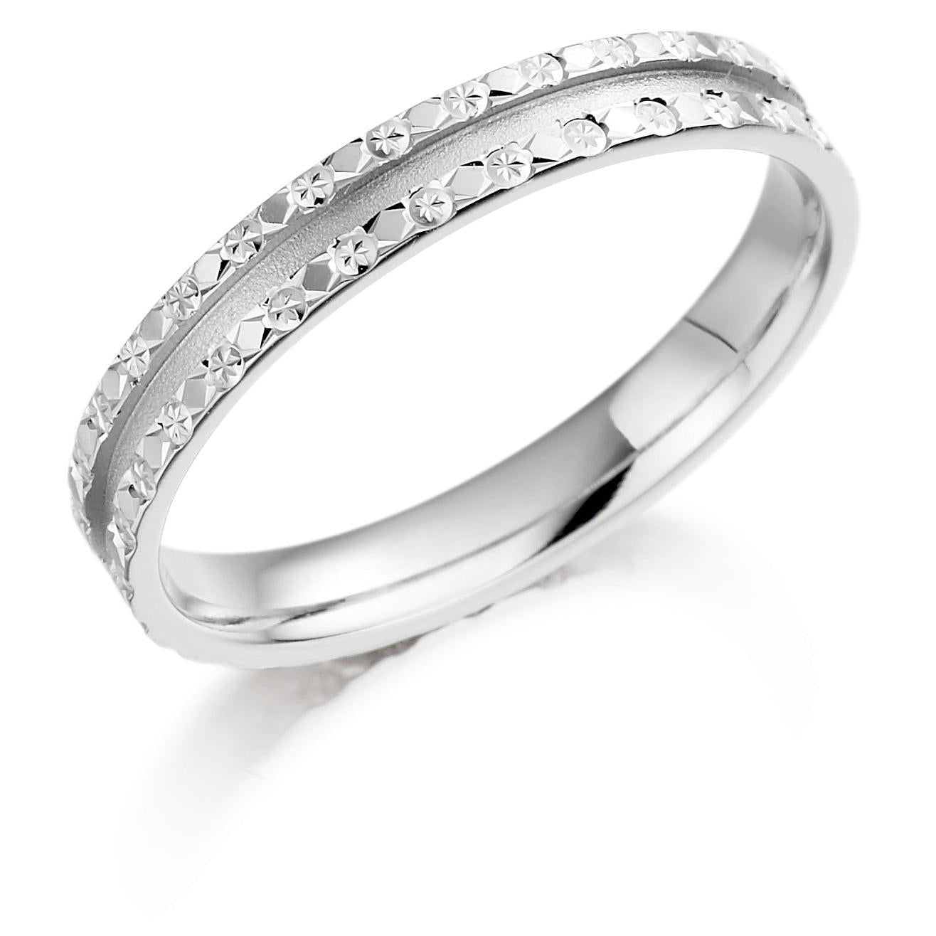 Platinum 3mm Diamond Cut Court Wedding Band, size N