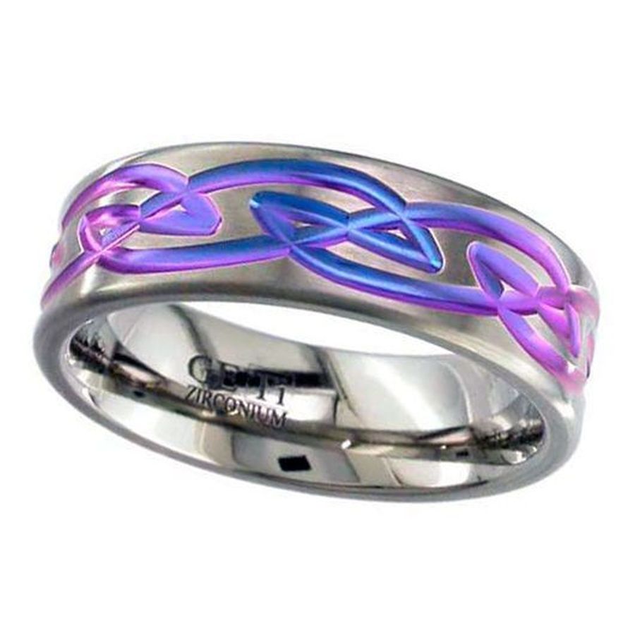 Zirconium 7mm Purple Anodised Celtic Pattern Wedding Band