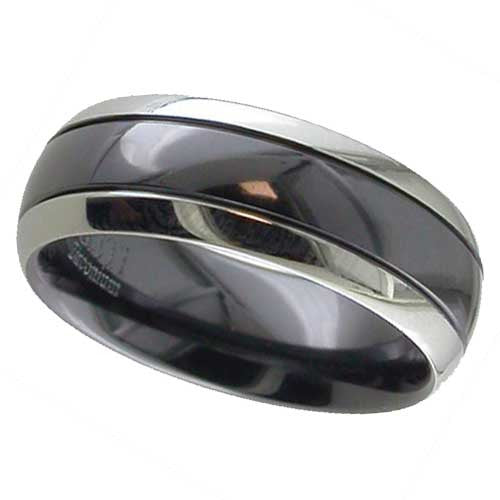 Zirconium 7mm Polished & Black Wedding Band, size S