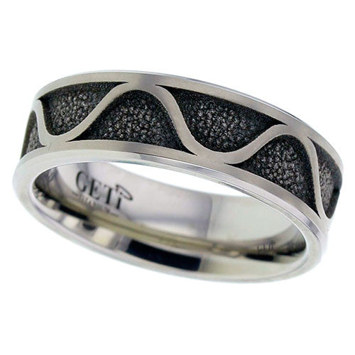 Titanium Flat Court Relief Wave Pattern Wedding Band, size T