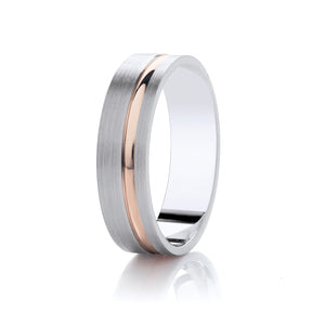 18ct White & Rose Gold 6mm Flat Court Wedding Band, size X