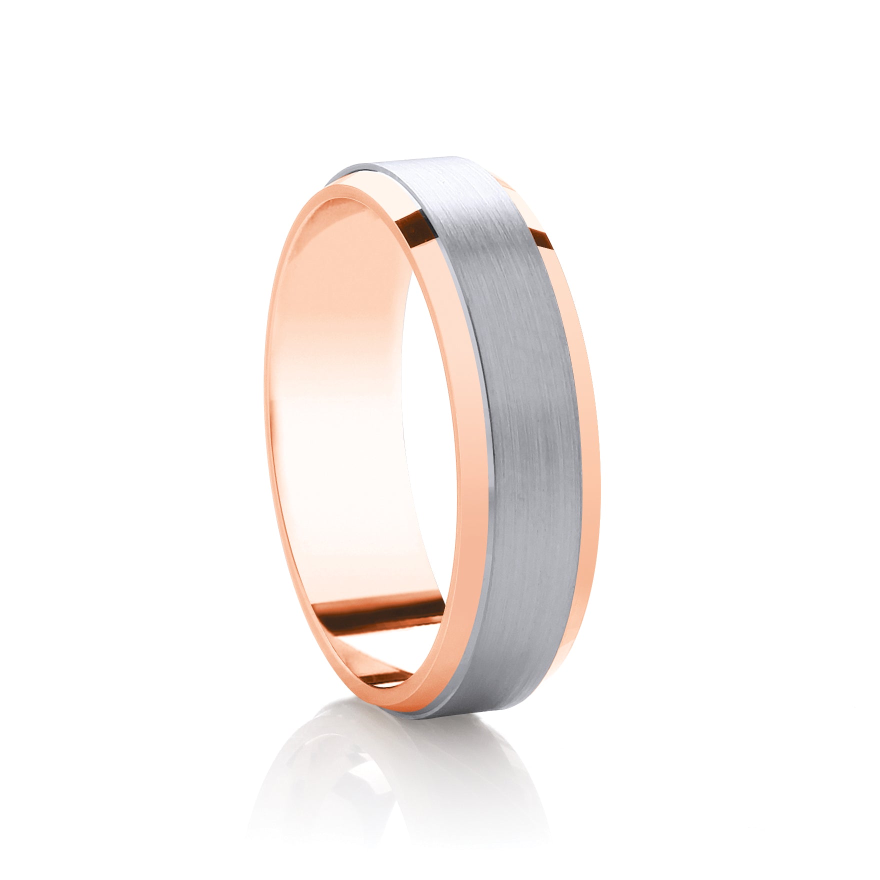 18ct White & Rose Gold 6mm Flat Court Wedding Band, size W