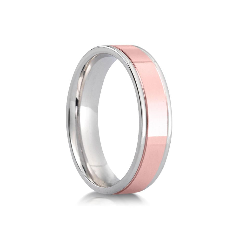 18ct Rose & White Gold 6mm Diamond Cut Flat Court Wedding Band, size X