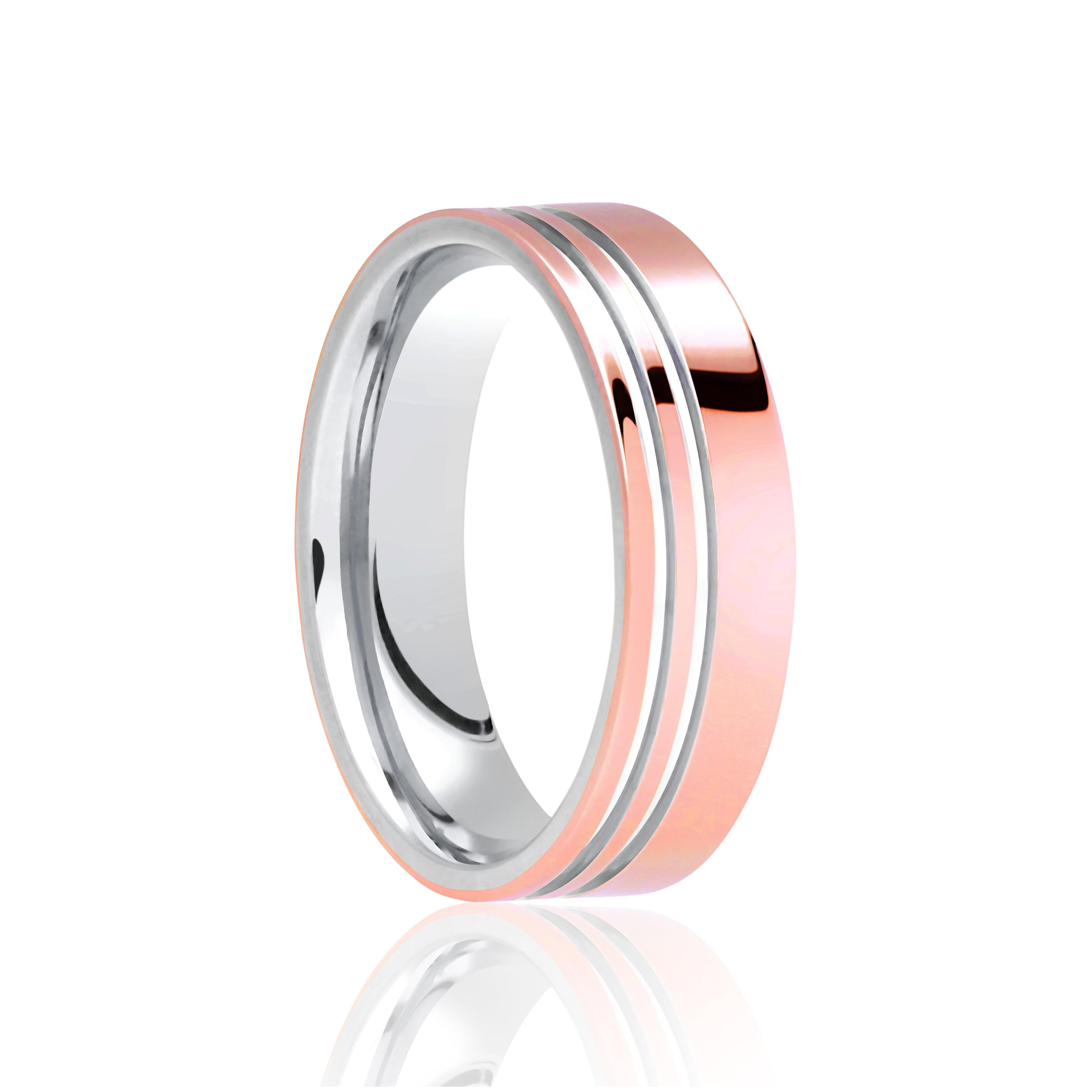 Platinum & 18ct Rose Gold 6mm Medium Flat Court Grooved Wedding Band, size Y
