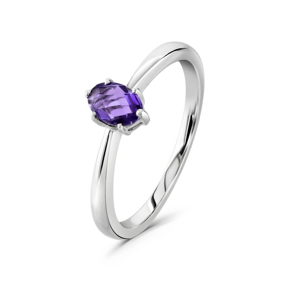 9ct White Gold Oval Cut Amethyst Ring