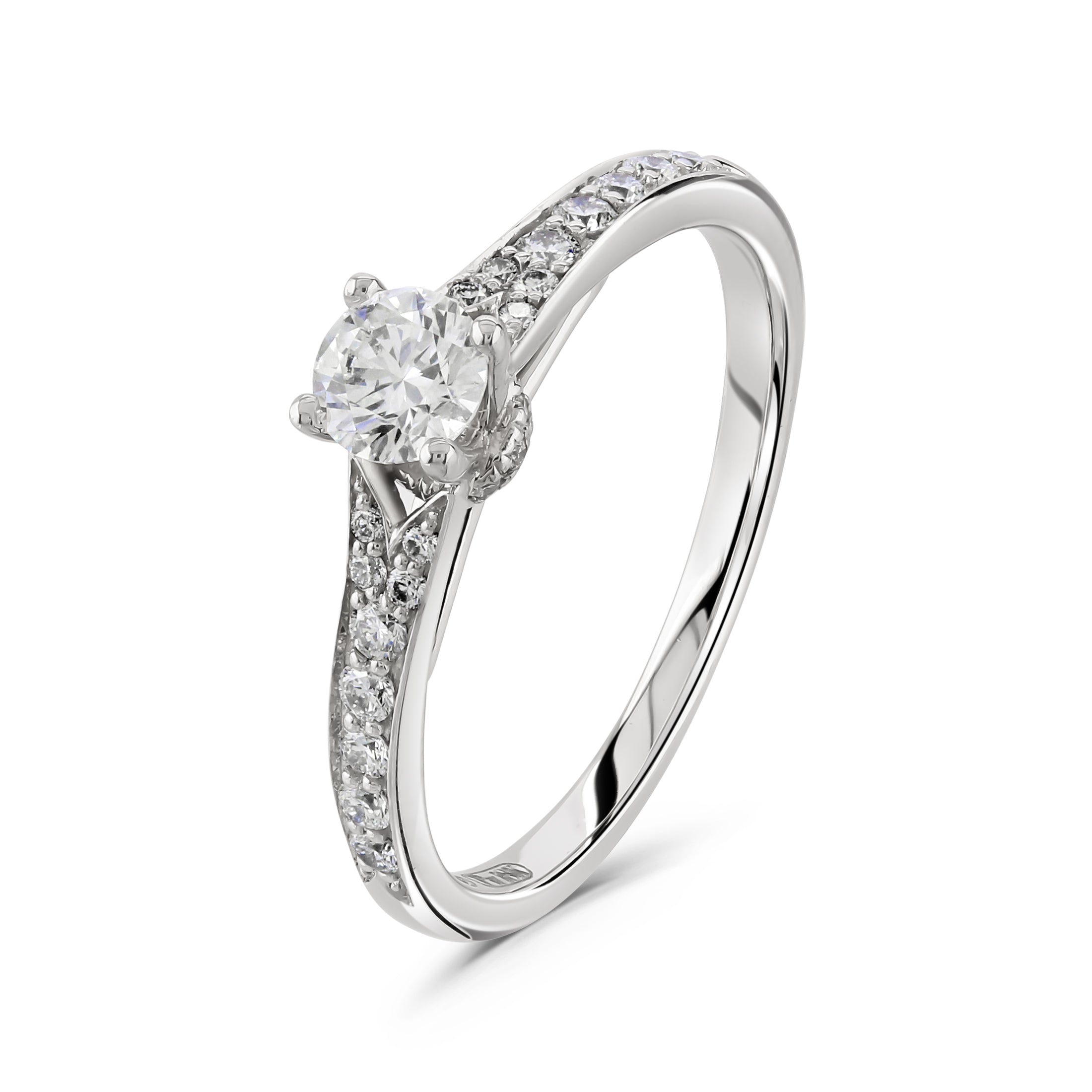 0.30ct Round Brilliant Cut Diamond Solitaire 18ct White Gold Ring with Diamond Shoulders