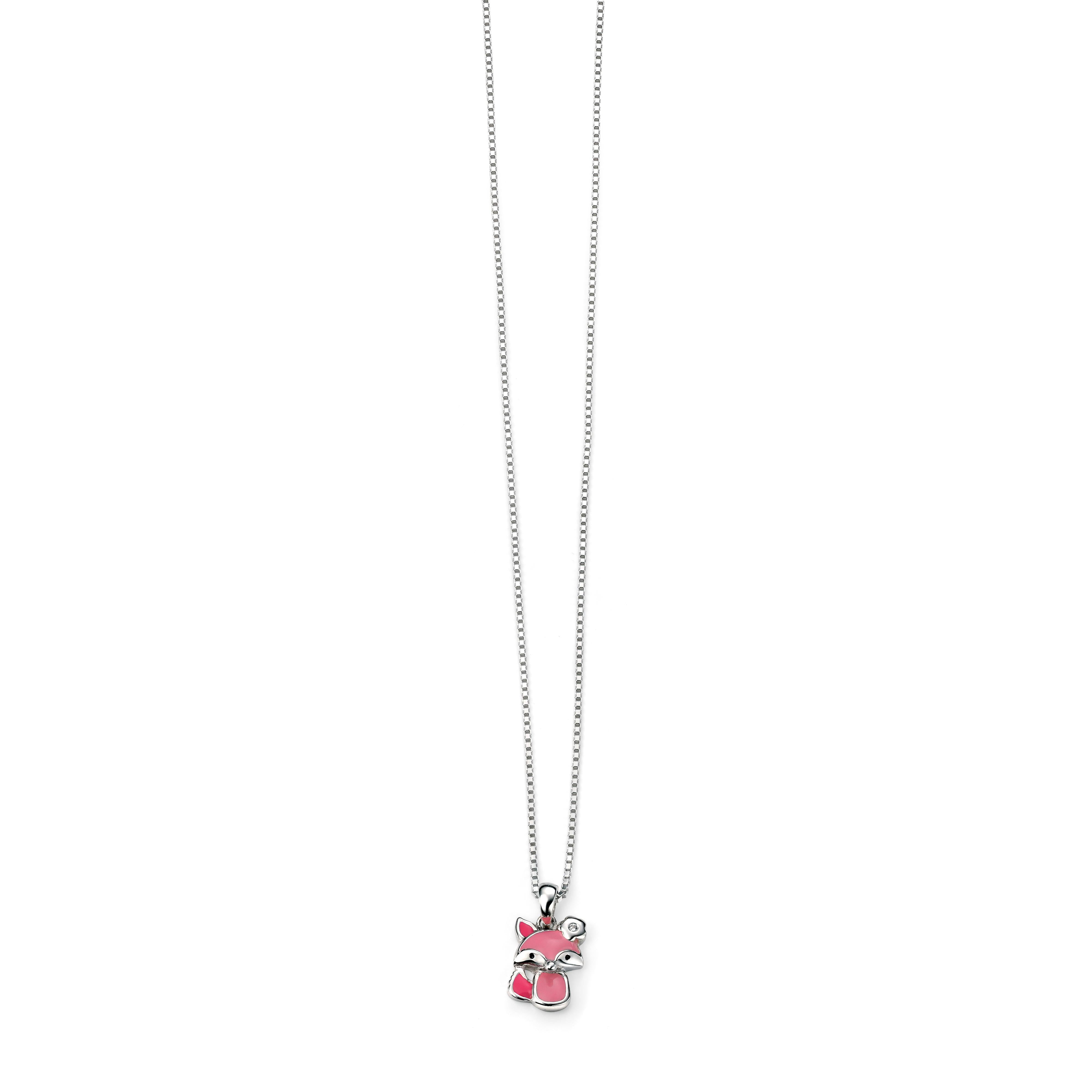 Silver & Pink Enamel Diamond Set Fox Pendant