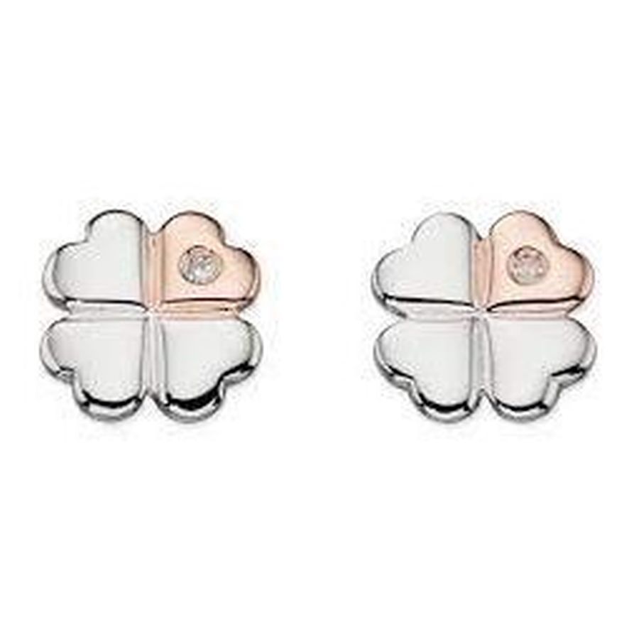 Rose gold coated Diamond set Clover Stud ear rings