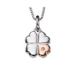 Silver & Rose Gold Plated Diamond Set Clover Pendant & Chain