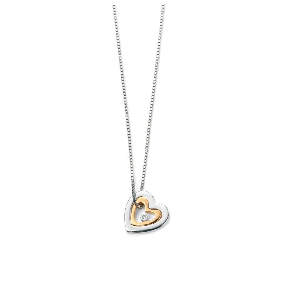 Silver & Gold Plated Mum Daughter Cubic Zirconia Set Heart Pendant & Chain