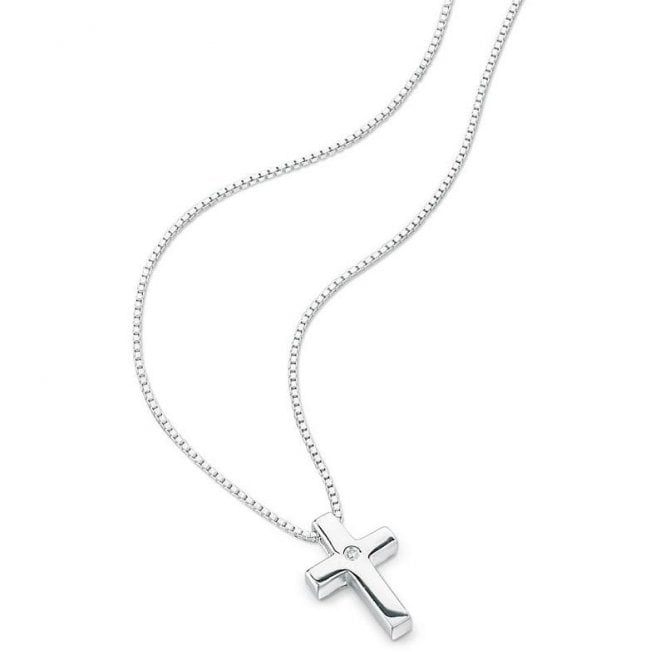 Silver Diamond Set Cross Pendant & Chain
