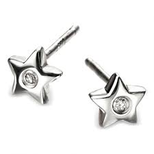 Silver Diamond Set Star Stud Earrings