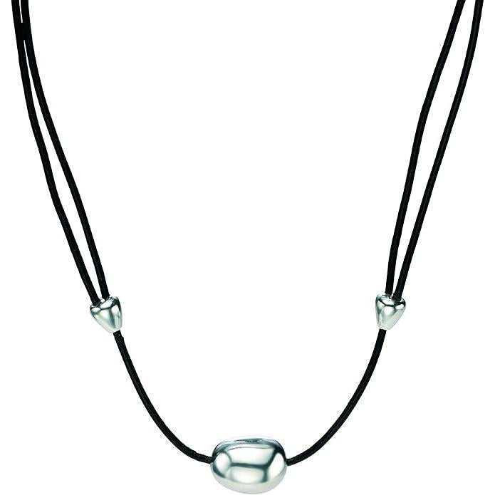 Blk Leather Pebble Bead
