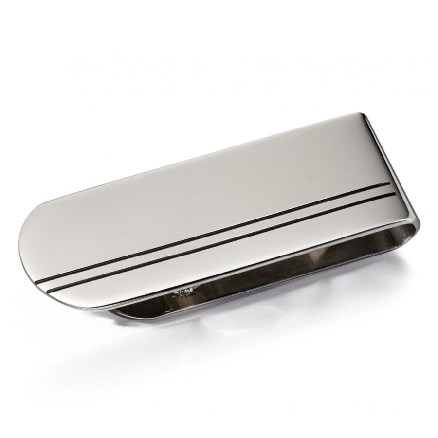 Fred Bennett Stainless Steel & Black Enamel Inlaid Money Clip