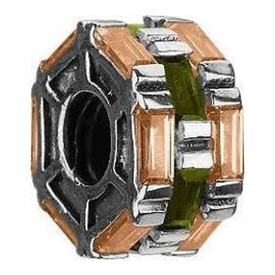 Silver Bead - Stacked Stones - Green/Peach