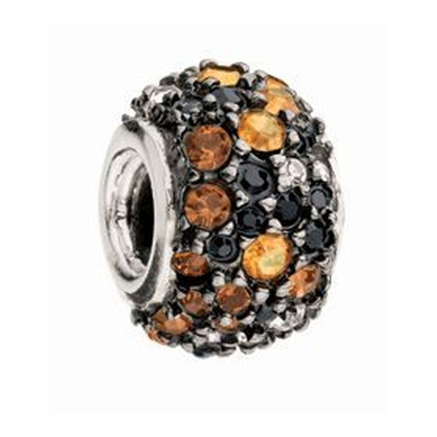 Silver Bead with Crystal - Orange & Black Jewelled Kaleidoscope