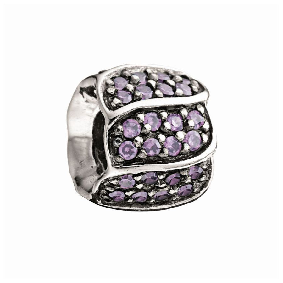 Silver Bead with Purple CZ - Jewelled Petals