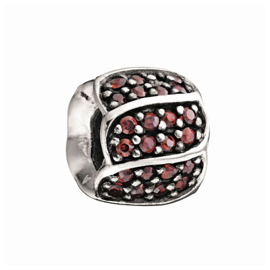 Silver Bead with Red CZ - Jewelled Petals