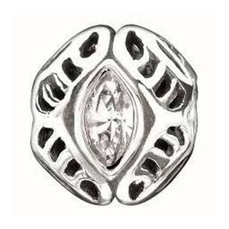 Silver Bead - April Birthstone - Marquise Crystal