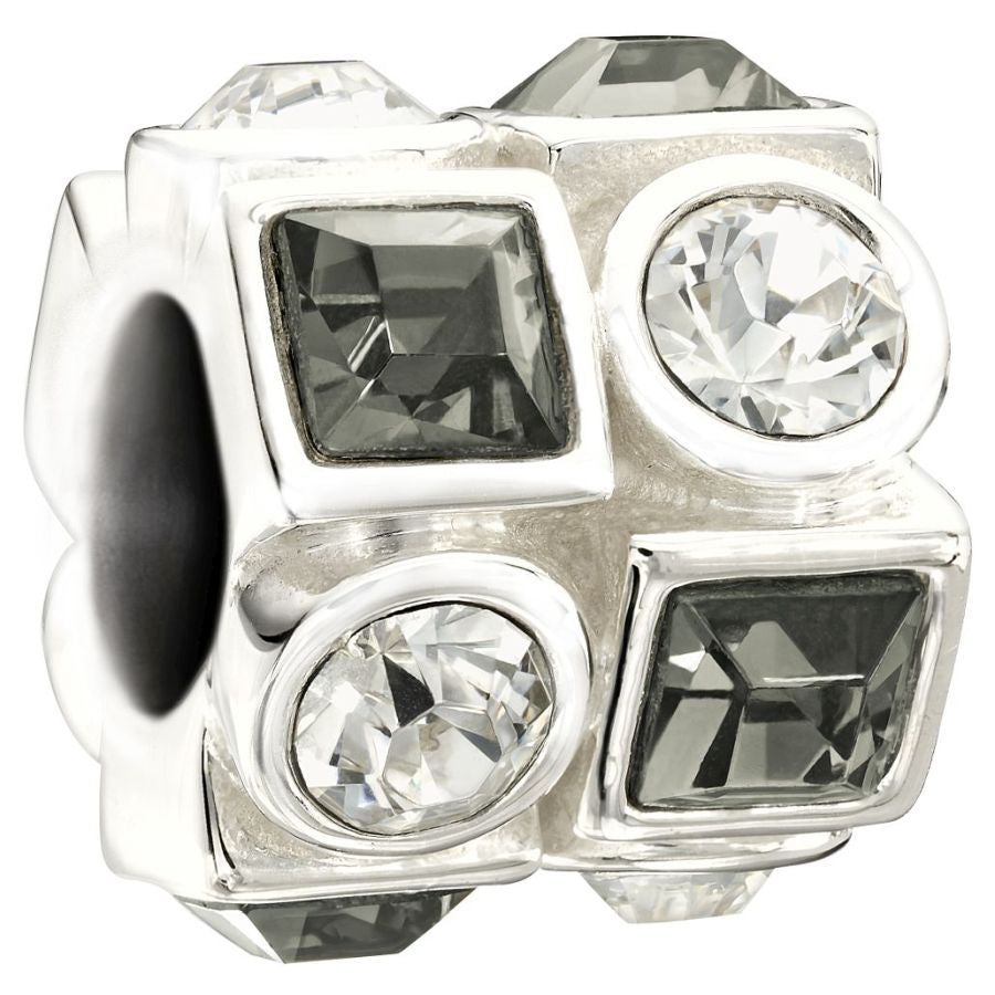 Silver Bead - Circle & Square - Black & White