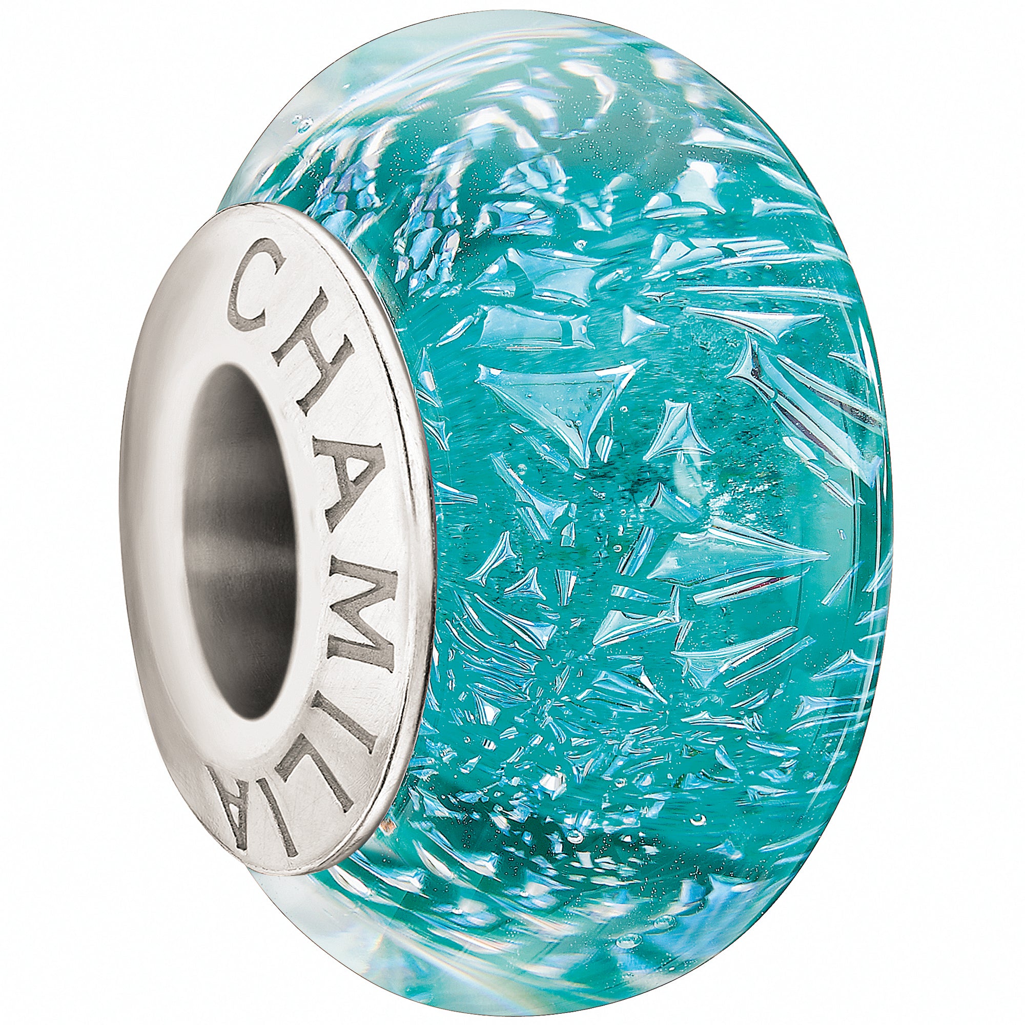 Silver Murano bead - Turquoise Sparkle