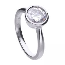 Silver Rubover Set Cubic Zirconia Solitaire Ring, size P 1/2