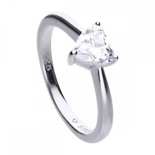 Silver Solitaire Heart Cut Cubic Zirconia Claw Set Ring