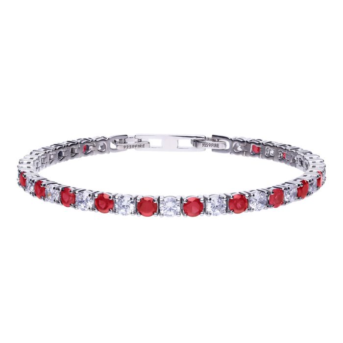 Silver triple plated Red & Clear CZ 'Tennis' Bracelet