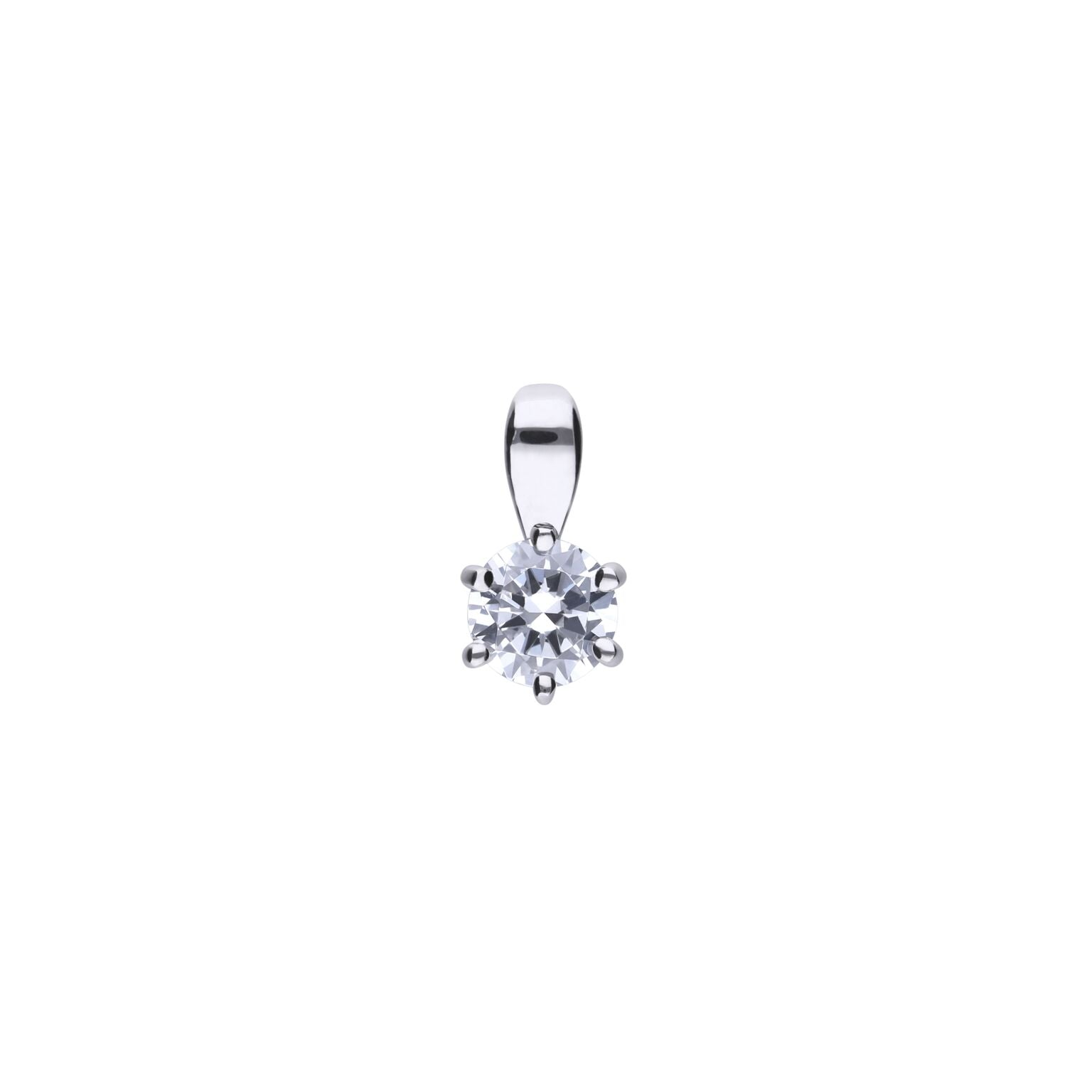Silver 6-Claw Cubic Zirconia Solitaire Pendant
