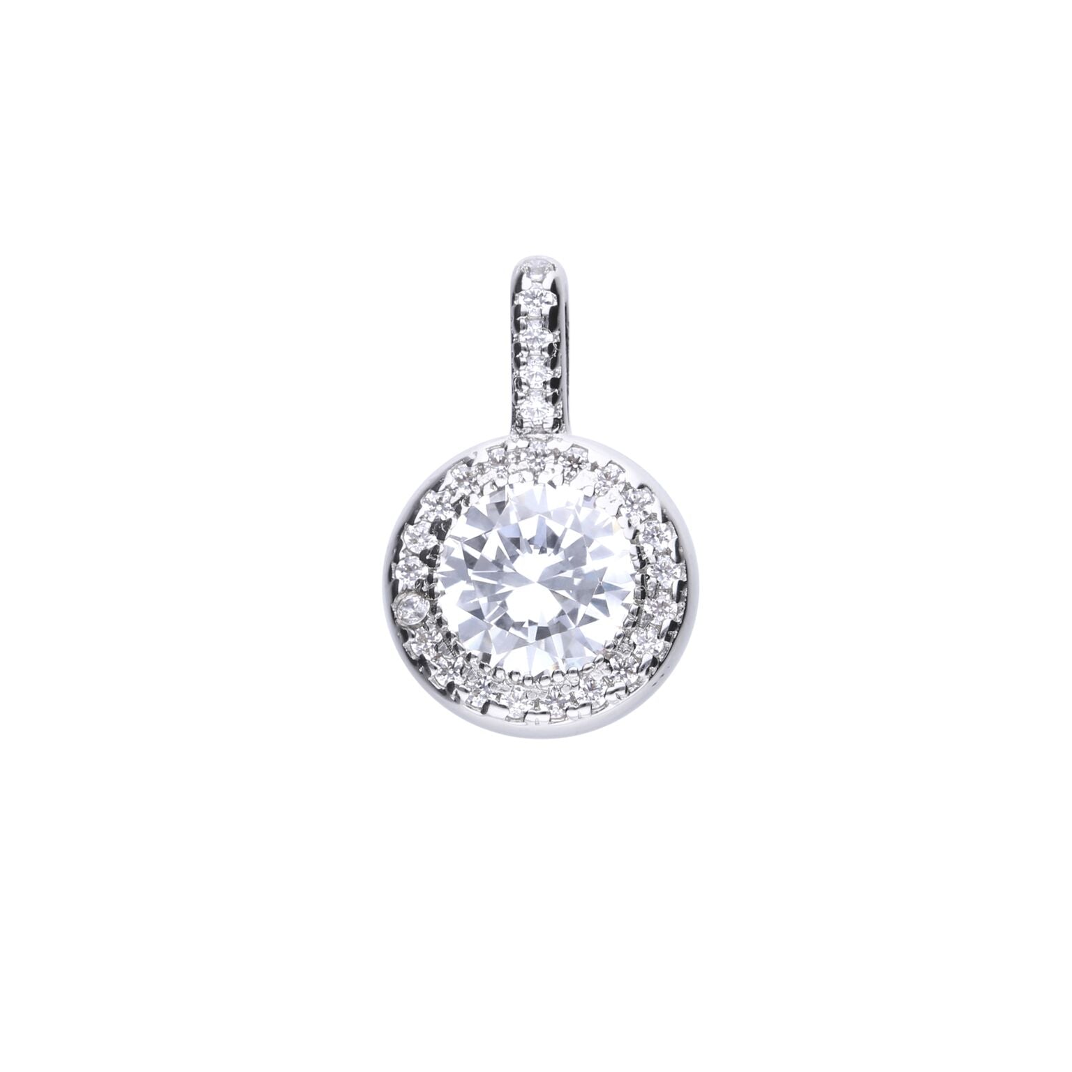 Silver Round Cubic Zirconia Halo Cluster Pendant