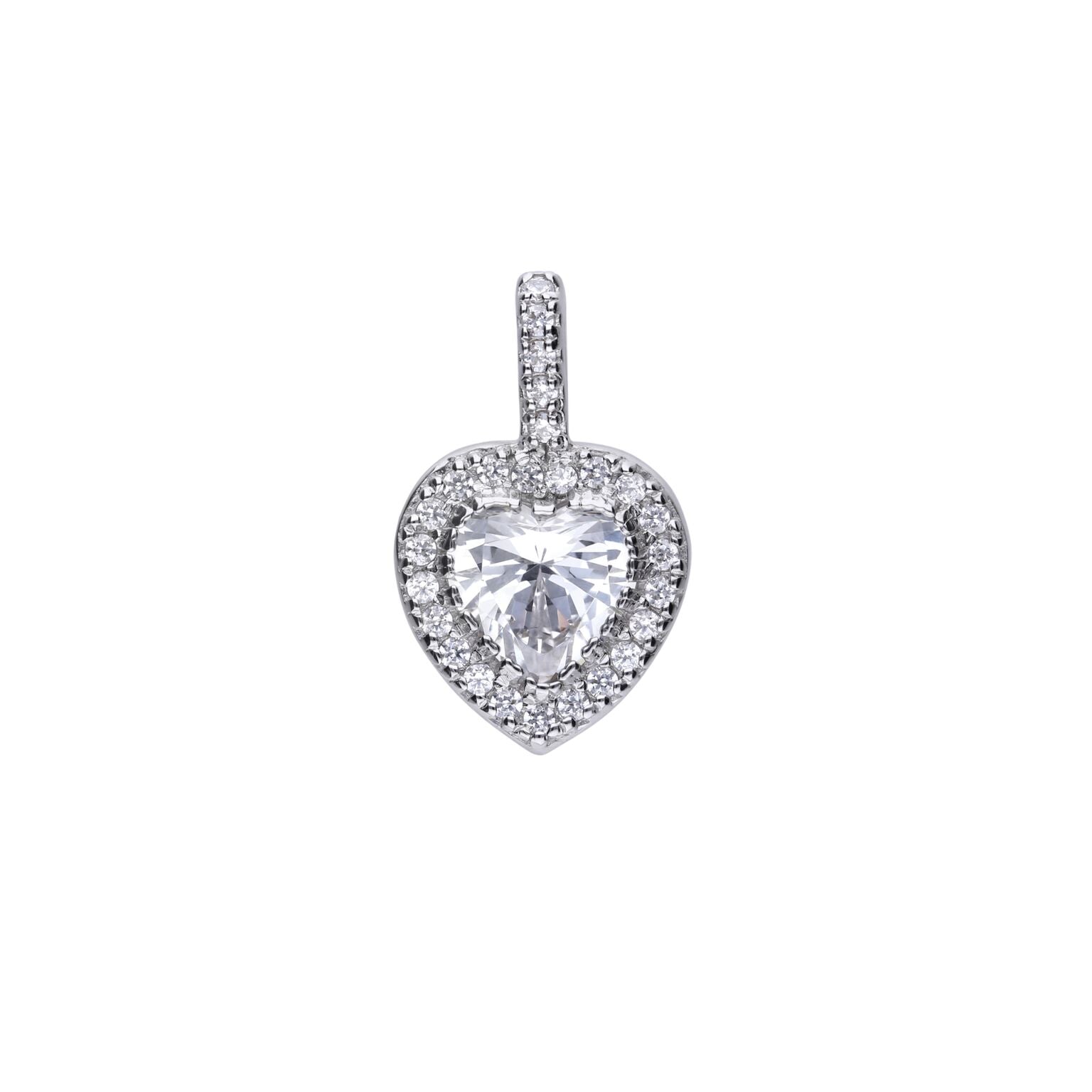 Silver Heart Shaped Cubic Zirconia Halo Cluster Pendant