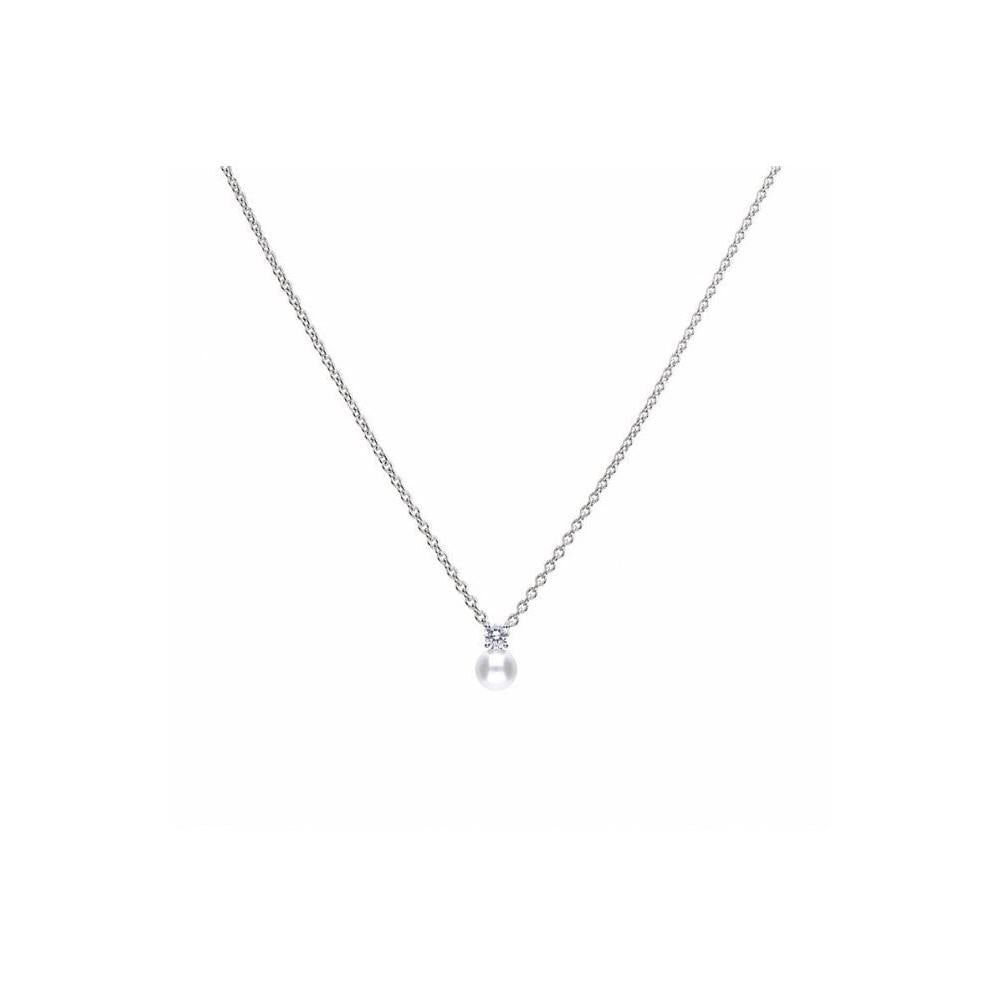 Silver CZ & Imitation Pearl Drop Pendant