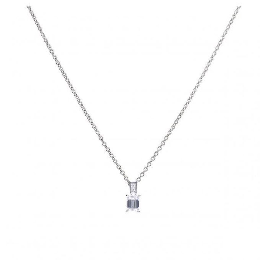 Silver Emerald Cut Claw Set CZ Pendant & Chain