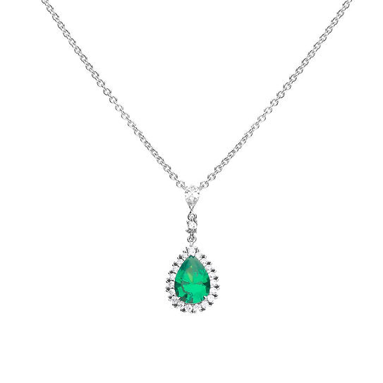 Silver Grn Pear And Wht Cz