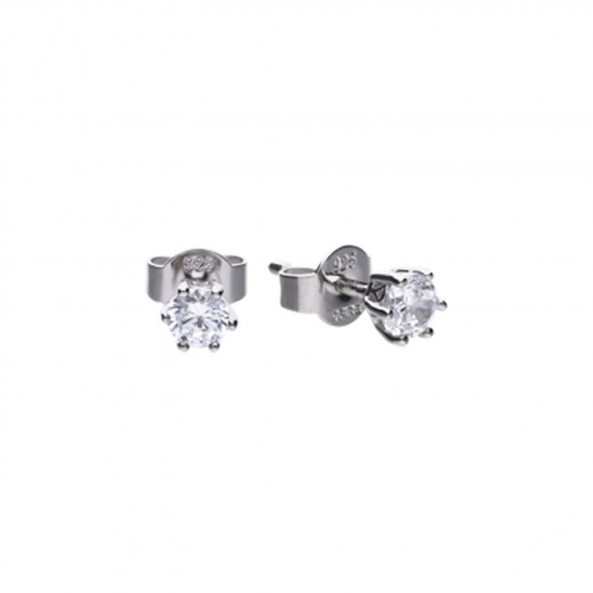 Silver Solitaire CZ Claw Set Stud Earrings