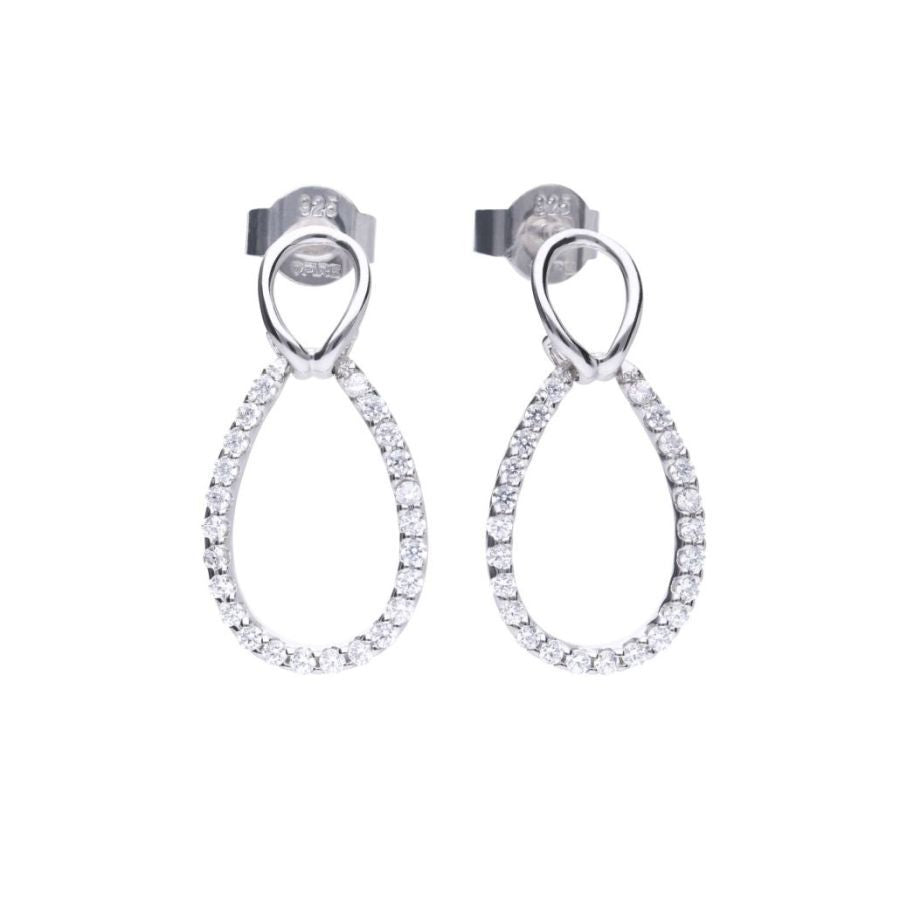 Silver fine drop CZ earrings