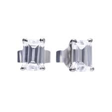 Silver Emerald Cut CZ Stud Earrings