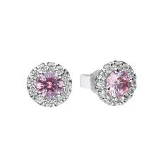 Silver Pink cz round cluster Stud ear rings