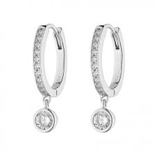 Silver Cz Hoop And Drop ear rings