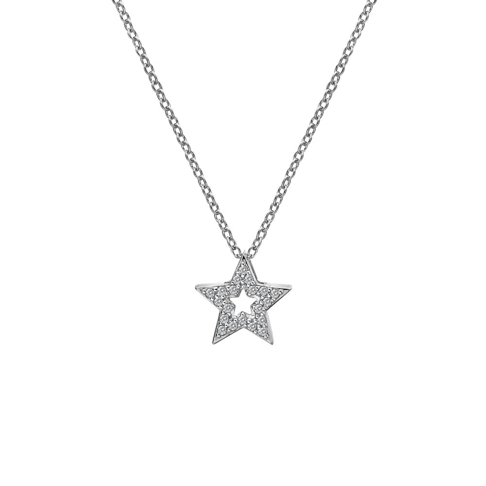 Silver Striking Star White Topaz Pendant & Chain