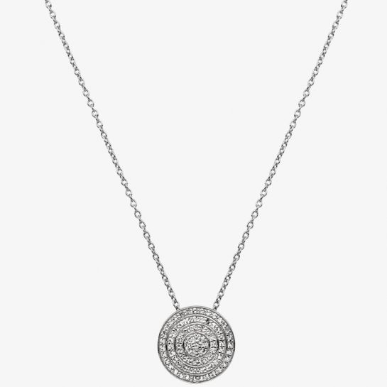Silver Engaging Circle White Topaz Pendant & Chain
