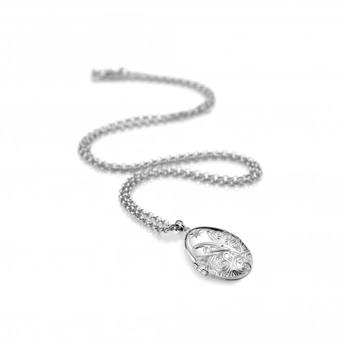 Silver Engraved Oval Locket