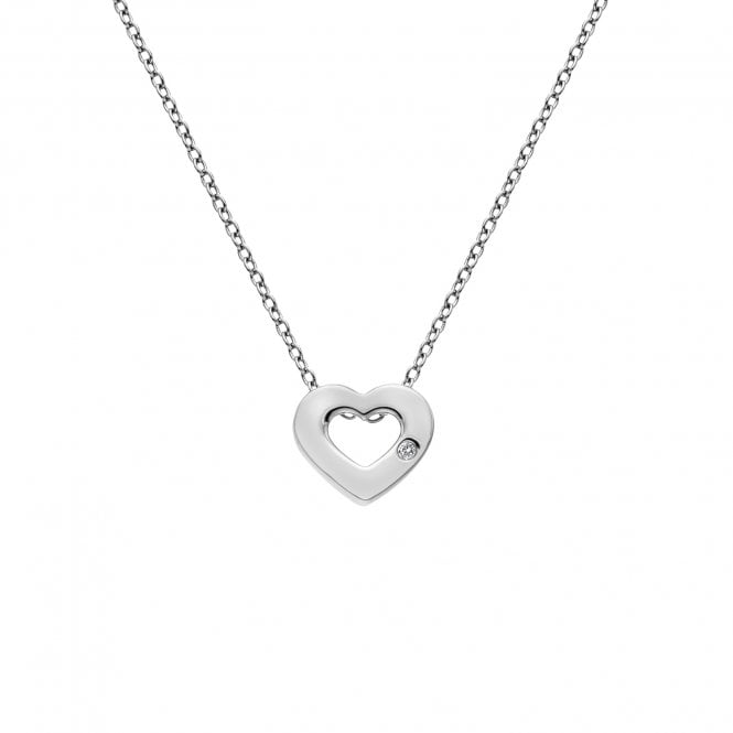 Silver Amulet Diamond Set Heart Pendant on a 16-18' Silver Chain