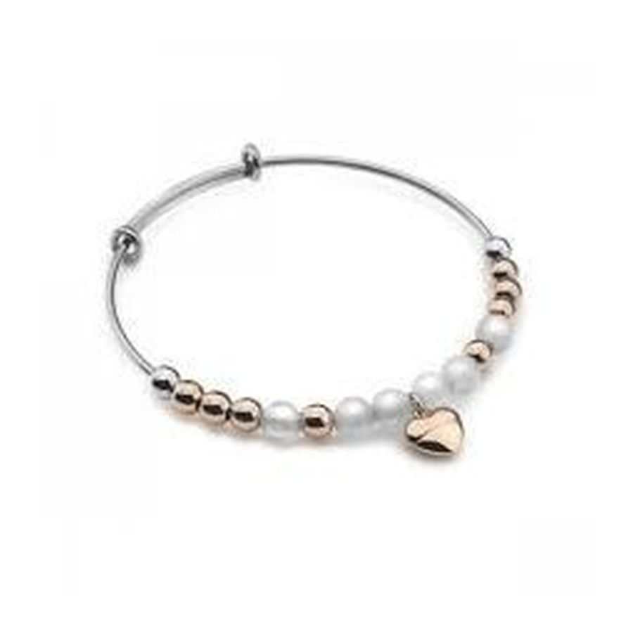 Silver and Rose Gold Plated White Glass Bangle