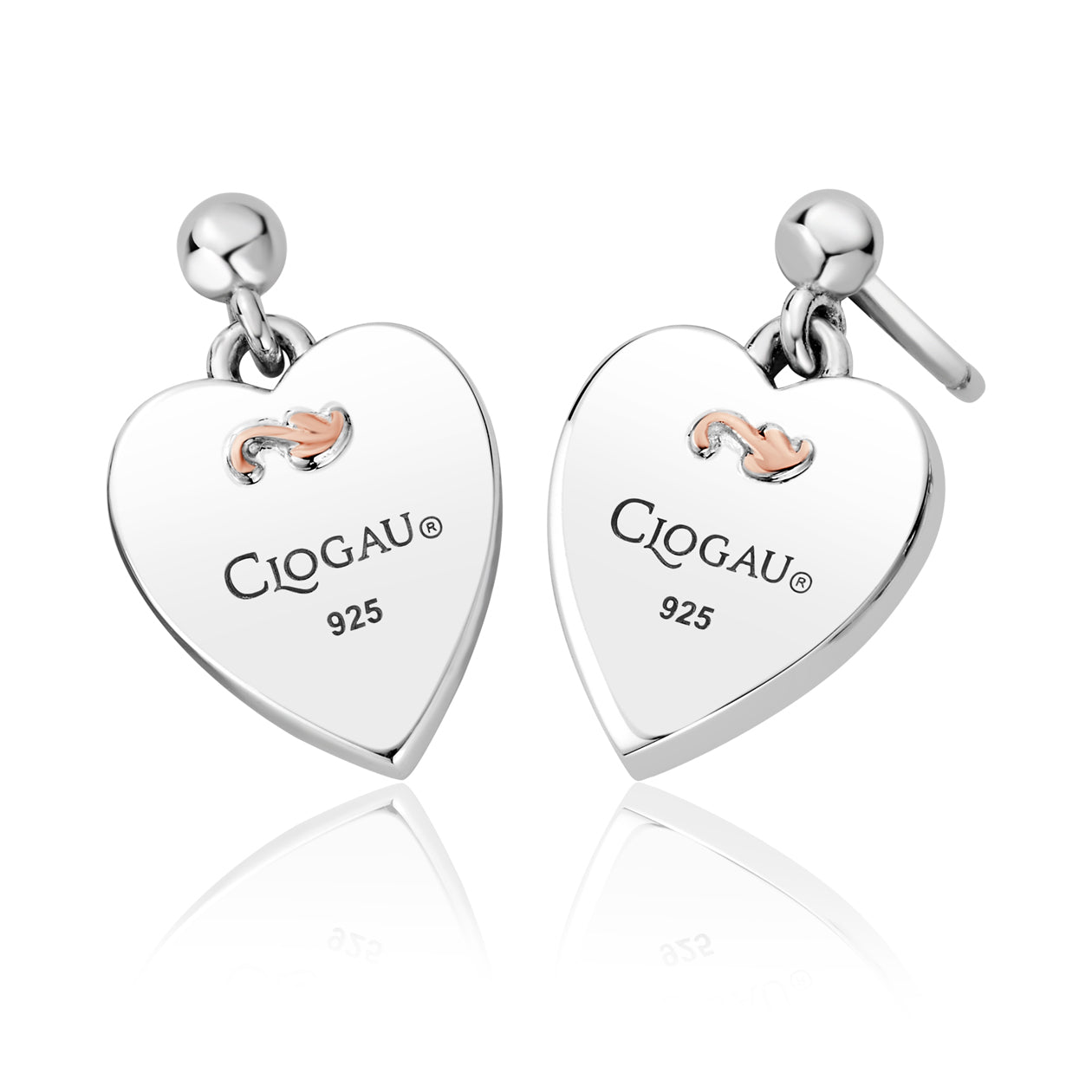 Silver and 9ct Rose Gold Tree of Life Insignia Heart Drop Earrings