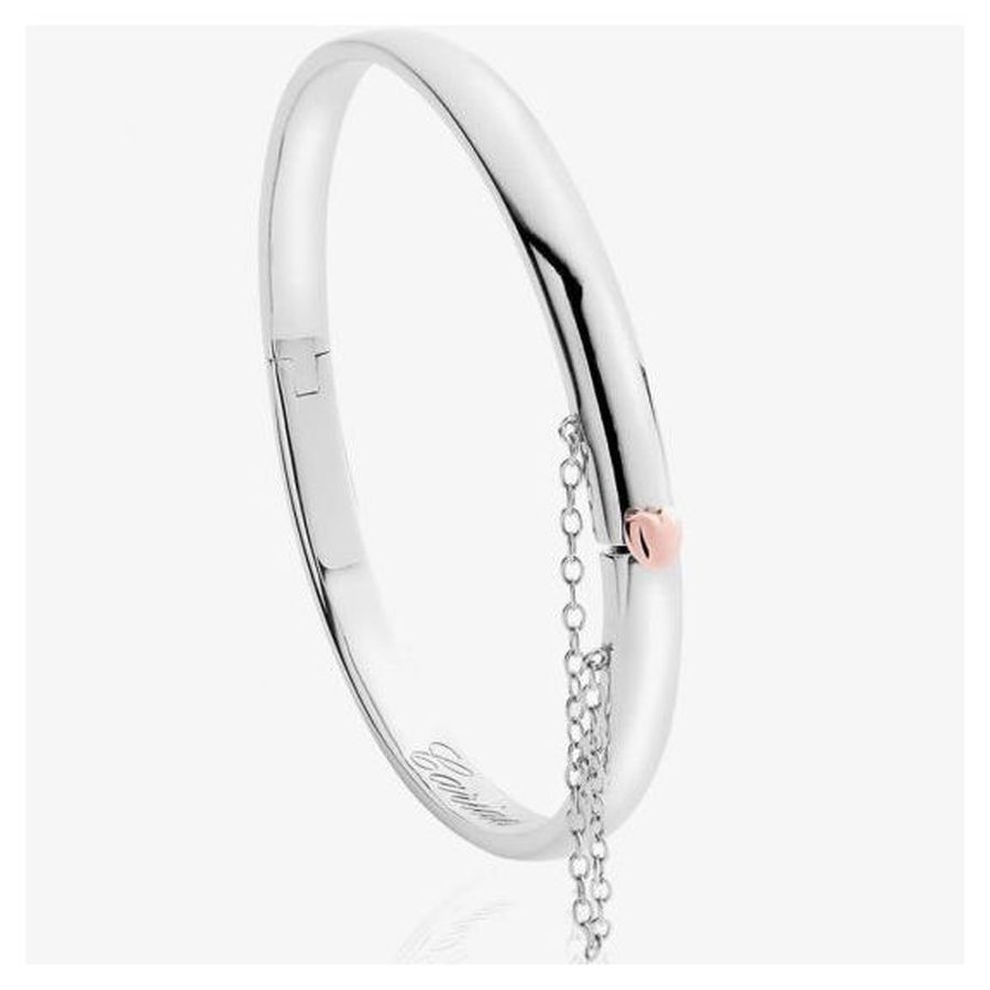 Clogau silver and 9ct rose gold Cariad Hinged Bangle with safety chain