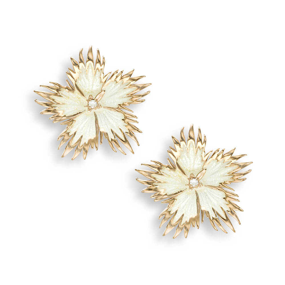 Rose Gold Plated Silver White Sapphire Set Rock Flower Stud Earrings